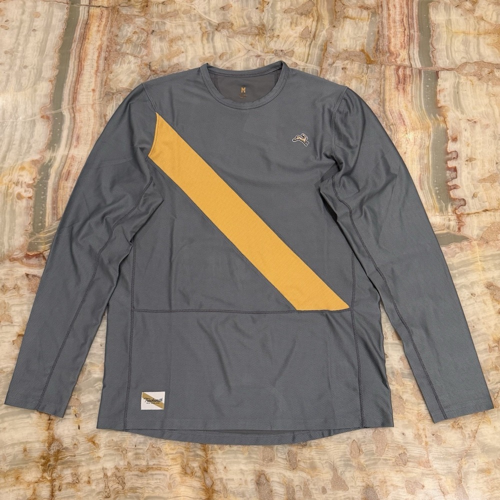 Tracksmith Gray Yellow Running Performance Long Sleeve Shirt Men's M